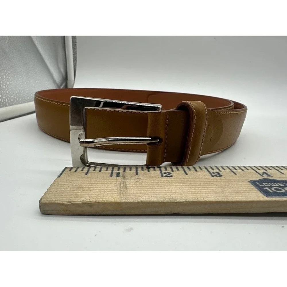 Canali Mens Tan Brown Genuine Leather Belt Made in Italy Size 85/100 Solid Brass